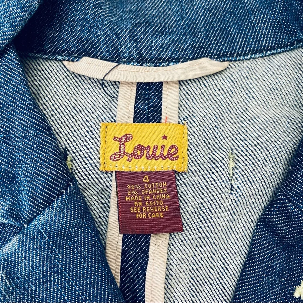 Louie Women Blue Denim Utility Blazer Jacket Size 4 Single Button‎ Flap Pockets